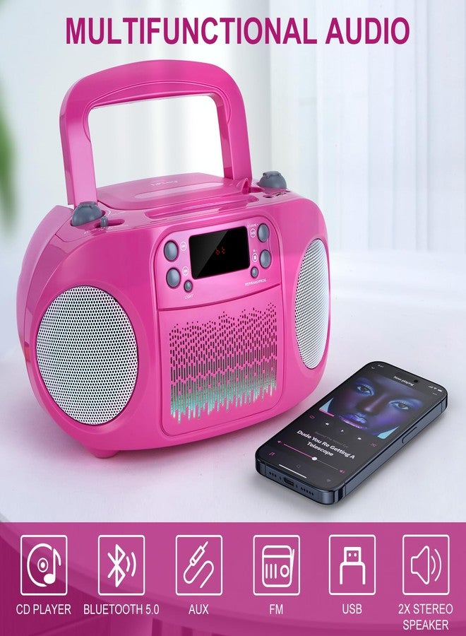 hPlay GC09 Kids Boombox, CD Player, Bluetooth connectivity for Smartphones, AUX, USB, Radio and MP3 connectivity, Sing Along Function, USB Power Adapter Included (Microphone not Included)- Pink - Image 2