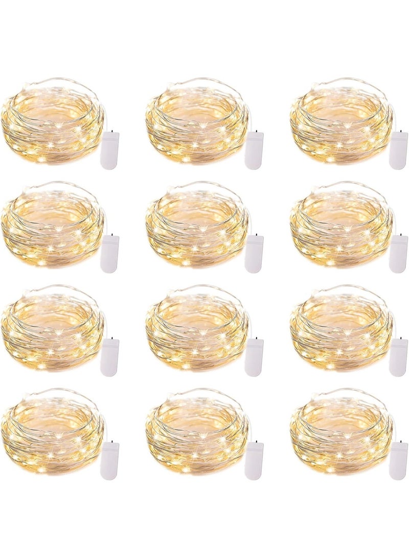 12 Pack LED Fairy Lights Battery Operated String Lights - 7ft 20LED Waterproof Silver Wire Firefly Starry Moon Lights for DIY Crafts Wedding Table Centerpieces Party Bedroom Christmas - Image 1