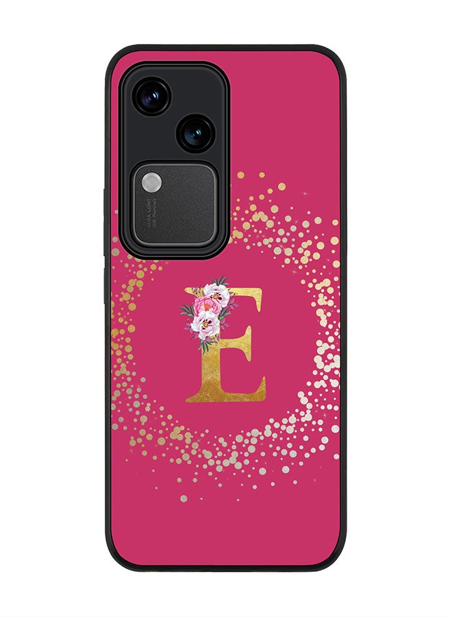 Stylizedd Rugged Black edge case for Vivo V30 5G, Slim fit Cover Custom Monogram Initial Letter Floral Pattern Alphabet - E ( Deep Pink Rose ) - Image 1