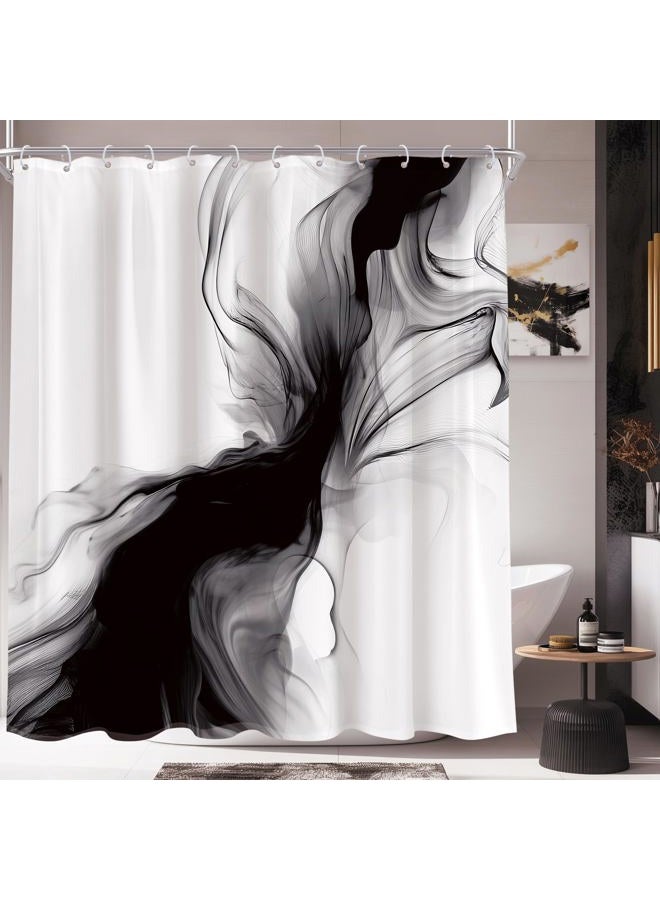 Cinbloo Black and White Shower Curtain 60Wx72H Abstract Bathroom Decor for Men Modern Ombre Grey Minimalist Marble Shower Curtain Set Elegant Ink Texture Neutral Shower Curtain Fabric with 12 Hooks - Image 2