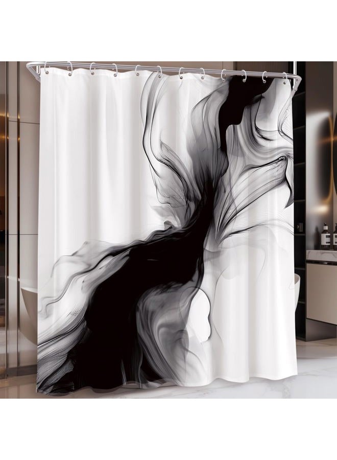 Cinbloo Black and White Shower Curtain 60Wx72H Abstract Bathroom Decor for Men Modern Ombre Grey Minimalist Marble Shower Curtain Set Elegant Ink Texture Neutral Shower Curtain Fabric with 12 Hooks - Image 3