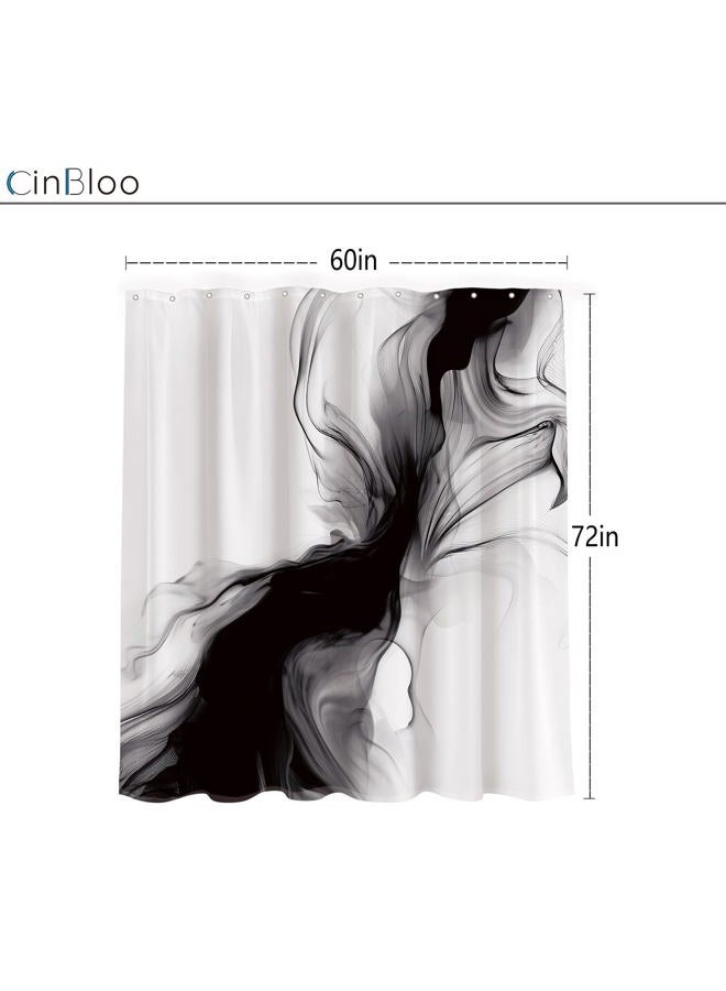 Cinbloo Black and White Shower Curtain 60Wx72H Abstract Bathroom Decor for Men Modern Ombre Grey Minimalist Marble Shower Curtain Set Elegant Ink Texture Neutral Shower Curtain Fabric with 12 Hooks - Image 5
