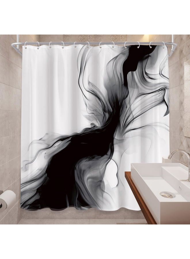 Cinbloo Black and White Shower Curtain 60Wx72H Abstract Bathroom Decor for Men Modern Ombre Grey Minimalist Marble Shower Curtain Set Elegant Ink Texture Neutral Shower Curtain Fabric with 12 Hooks - Image 4