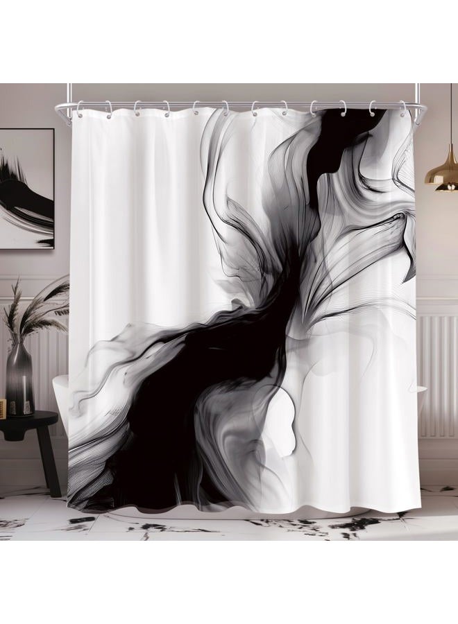 Cinbloo Black and White Shower Curtain 60Wx72H Abstract Bathroom Decor for Men Modern Ombre Grey Minimalist Marble Shower Curtain Set Elegant Ink Texture Neutral Shower Curtain Fabric with 12 Hooks - Image 1