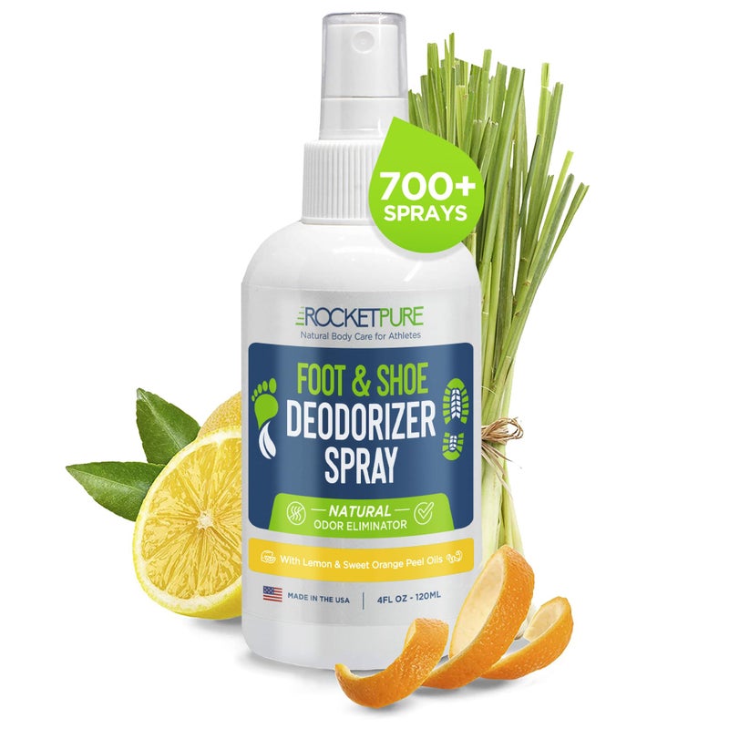 Rocket Pure Natural Foot & Shoe Deodorizer Spray - Foot Spray for Smelly Feet & Shoe Spray for Smelly Shoes - Removes, Controls & Prevents Odors - Made with Essential Oils - Made in USA (Lemon, 4oz) - Image 1