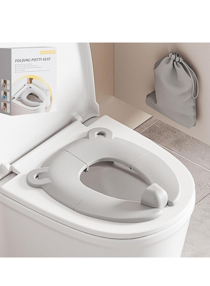 RAKAY Folding Portable Potty Training Toilet Seat Cover Liner,Portable Reusable with Non-Slip Silicone Pads and Carry Bag,Cute Animal-Shaped Children's Toilet Mat, for Babies, Toddlers, Kids, Grey  - Image 1