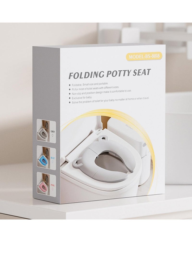 RAKAY Folding Portable Potty Training Toilet Seat Cover Liner,Portable Reusable with Non-Slip Silicone Pads and Carry Bag,Cute Animal-Shaped Children's Toilet Mat, for Babies, Toddlers, Kids, Grey  - Image 4