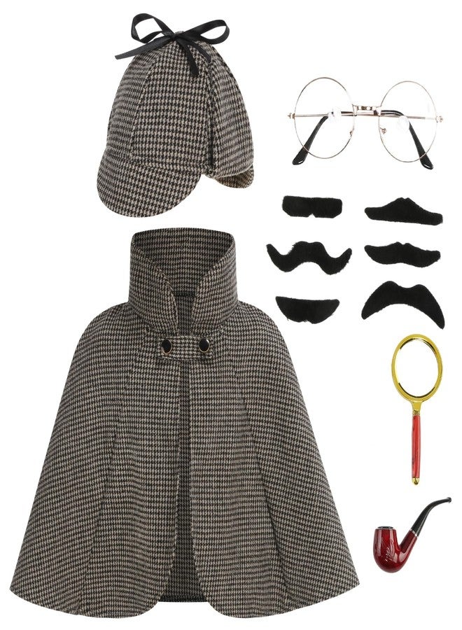 AGCOAH Kids Detective Costume Girls Boys Costumes 6PCS for Halloween Cosplay(Dark Brown,15.7inch) - Image 1