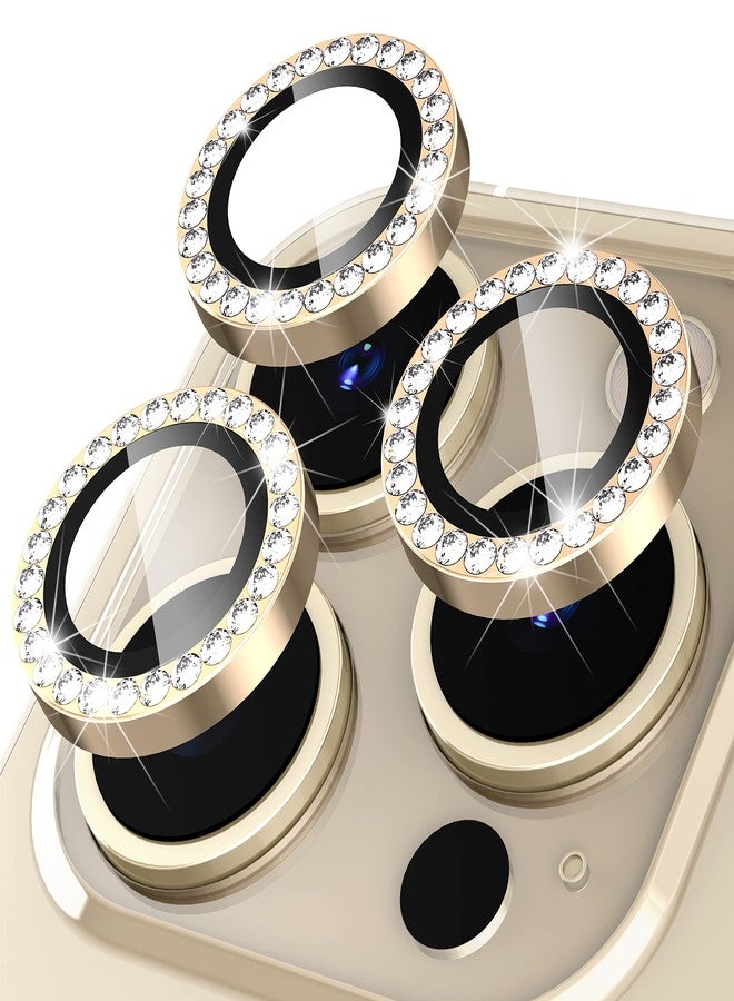 Suoman 3-Pack iPhone 12 Pro Max Camera Lens Protector, 9H Tempered Glass, [Does not Affect Night Shots] Metal Frosted Independent Protective Cover - Diamonds-Gold - Image 1
