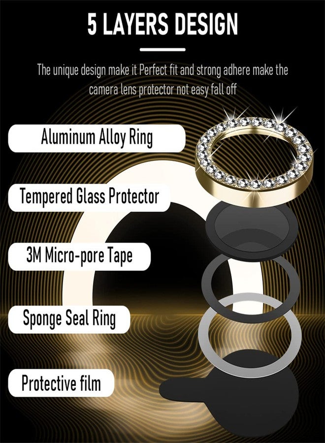Suoman 3-Pack iPhone 12 Pro Max Camera Lens Protector, 9H Tempered Glass, [Does not Affect Night Shots] Metal Frosted Independent Protective Cover - Diamonds-Gold - Image 4