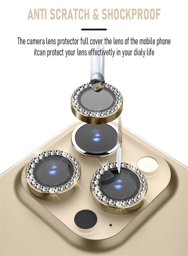Suoman 3-Pack iPhone 12 Pro Max Camera Lens Protector, 9H Tempered Glass, [Does not Affect Night Shots] Metal Frosted Independent Protective Cover - Diamonds-Gold - Image 5