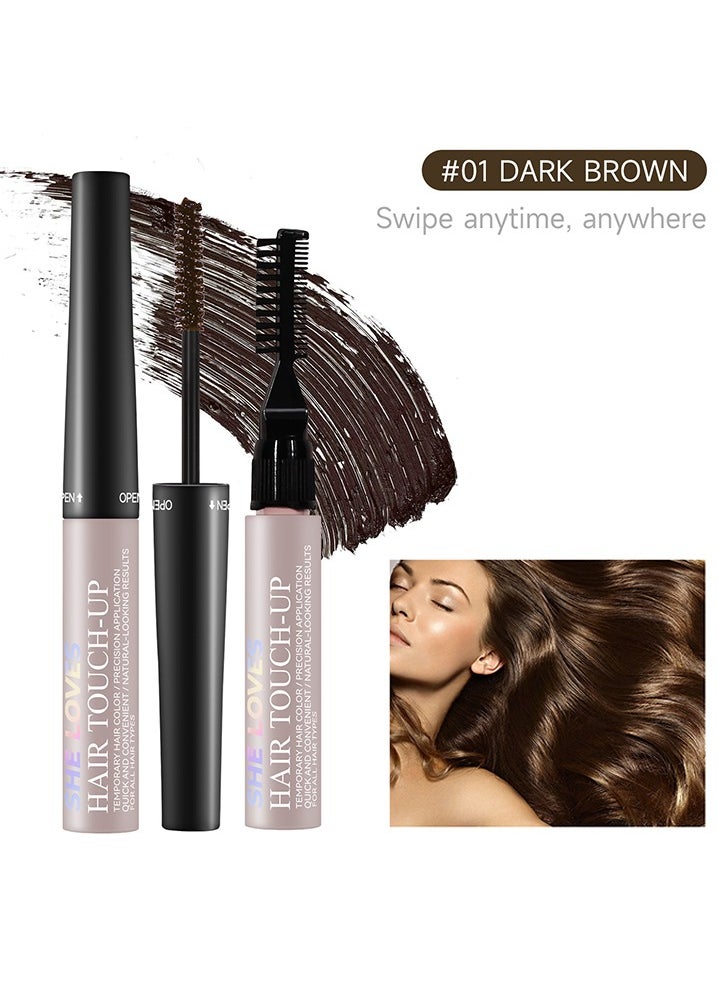 Sheloves - Hair Touch-Up-Come with small brush head, cover white hair, sideburns, beard, hairline, hair seam, hair root complement, emergency black hair rod, men and women #01 Dark brown - Image 1