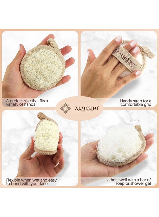 Almooni Natural Loofah Exfoliating Facial Scrubber, Made with Natural Egyptian Shower Loofah Sponge, Bath Shower Loofah Sponge for Women and Men, for Face That Gets You Clean - 6 Count (1 Pack) - Image 3