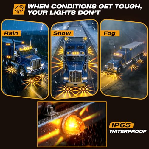 Suacopzar 6PCS Amber Watermelon Lights for Semi Truck Trailer, Dual Mode Steady & Strobe Cab Marker Roof Clearance Lights, Durable ABS Lens Amber LED Water Melon Light for Kenworth Peterbilt Freightliner Trucks - Image 3