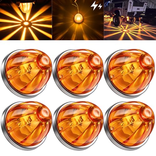 Suacopzar 6PCS Amber Watermelon Lights for Semi Truck Trailer, Dual Mode Steady & Strobe Cab Marker Roof Clearance Lights, Durable ABS Lens Amber LED Water Melon Light for Kenworth Peterbilt Freightliner Trucks - Image 1