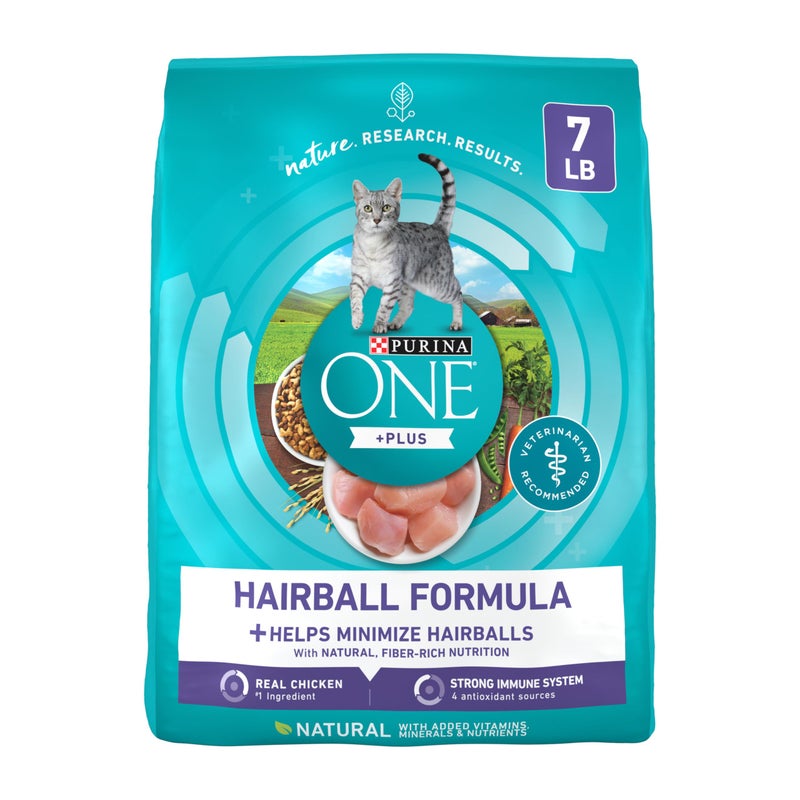 Purina ONE Natural Cat Food for Hairball Control, +PLUS Hairball Formula - 7 lb. Bag - Image 1