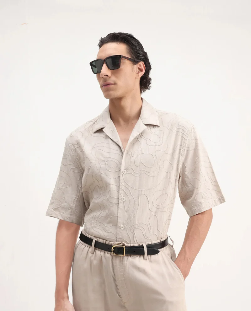 Rare Rabbit Men's Oversized Embroidery Shirt
