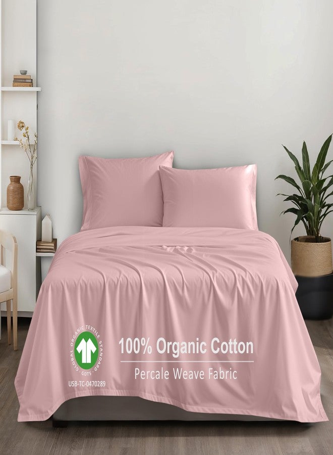 RUVANTI 100% Organic Cotton Sheets Queen Size, Percale Weave, GOTS Certified, 4-Piece Set, Deep Pocket 15", Crisp & Breathable, Soft Durable Bedding, Sábanas Algodón Orgánico -Peach Skin - Image 3