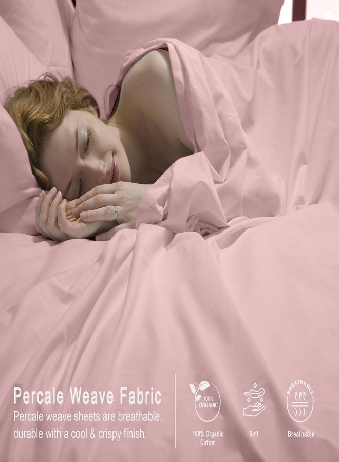 RUVANTI 100% Organic Cotton Sheets Queen Size, Percale Weave, GOTS Certified, 4-Piece Set, Deep Pocket 15", Crisp & Breathable, Soft Durable Bedding, Sábanas Algodón Orgánico -Peach Skin - Image 4