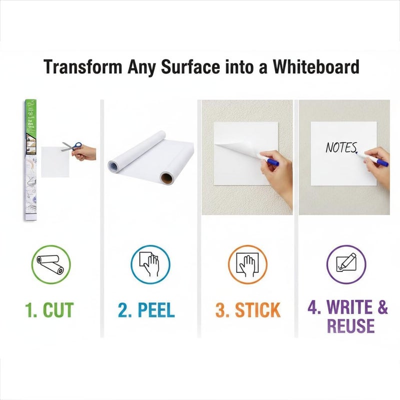 sulfar Self-Adhesive Whiteboard Wall Decal Sticker For Kids, Adults 17.7x78.7in, White - Image 5