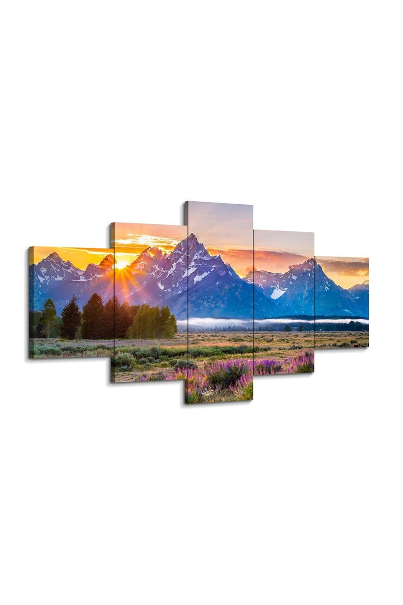 Artbrush Tower Wyoming Landscape Wall Art Grand Teton National Park Summer Sunrise Canvas Print - Image 1
