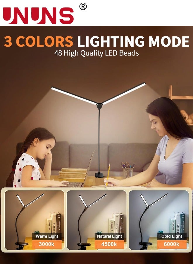 UNUNS Desk Lamp,24 LED 900LM Double Head LED Desk Light,3 Modes Dimmable LED Desk Lamp Clip On Light,Rechargeable LED Desk Lamps For Home Office,Study,Piano  - Image 2