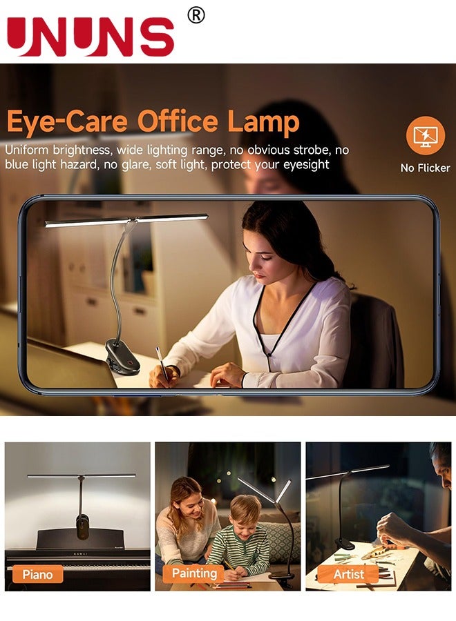 UNUNS Desk Lamp,24 LED 900LM Double Head LED Desk Light,3 Modes Dimmable LED Desk Lamp Clip On Light,Rechargeable LED Desk Lamps For Home Office,Study,Piano  - Image 4