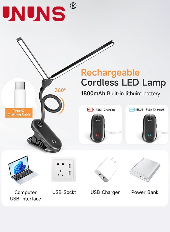 UNUNS Desk Lamp,24 LED 900LM Double Head LED Desk Light,3 Modes Dimmable LED Desk Lamp Clip On Light,Rechargeable LED Desk Lamps For Home Office,Study,Piano  - Image 5