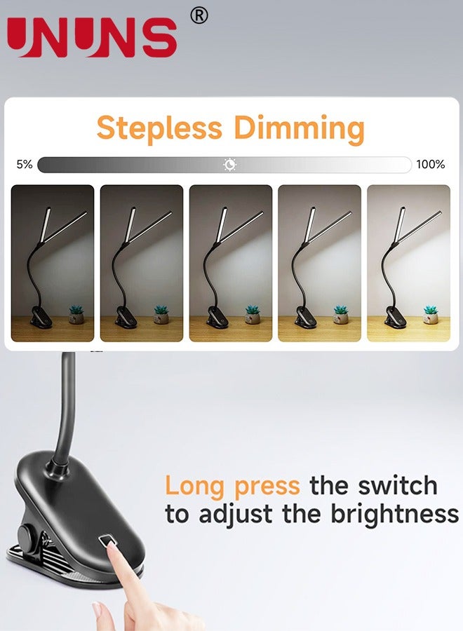 UNUNS Desk Lamp,24 LED 900LM Double Head LED Desk Light,3 Modes Dimmable LED Desk Lamp Clip On Light,Rechargeable LED Desk Lamps For Home Office,Study,Piano  - Image 3