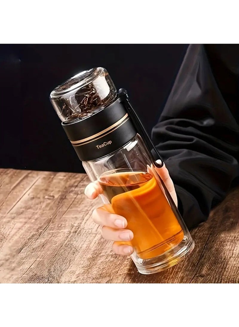 Hihonor - Tea Infuser Bottle,Coffee Mug & Water Bottle with Tea Separation,Clear Double Wall Glass Water Bottle,Portable Travel Water Separation Tea Bottle Mug Cup with Tea Infuser for Women Men (Pink 520ml) - Image 1