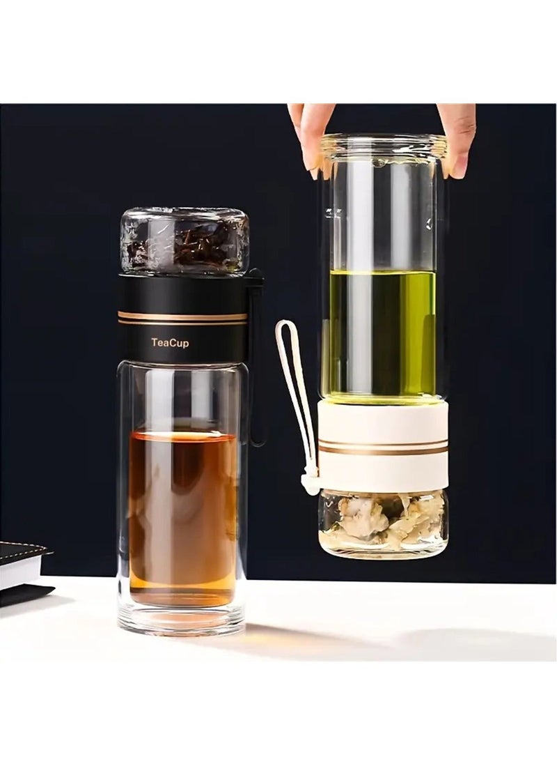 Hihonor - Tea Infuser Bottle,Coffee Mug & Water Bottle with Tea Separation,Clear Double Wall Glass Water Bottle,Portable Travel Water Separation Tea Bottle Mug Cup with Tea Infuser for Women Men (Pink 520ml) - Image 1