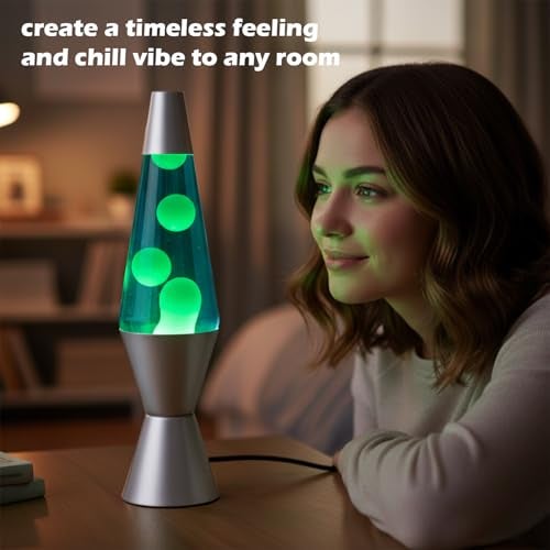 KARP 14.5 Inch Lava Lamp (Blue Water & Green Lava) | Silver Base, Metal & Glass | 220-240V 50Hz | R39 E14 25W Bulb | Run by Plug with Inline Switch | Ambient Night Lamp & Gift for Home Decor & Office - Image 2