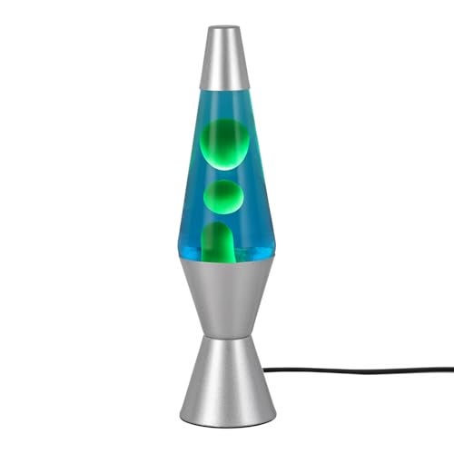 KARP 14.5 Inch Lava Lamp (Blue Water & Green Lava) | Silver Base, Metal & Glass | 220-240V 50Hz | R39 E14 25W Bulb | Run by Plug with Inline Switch | Ambient Night Lamp & Gift for Home Decor & Office - Image 1