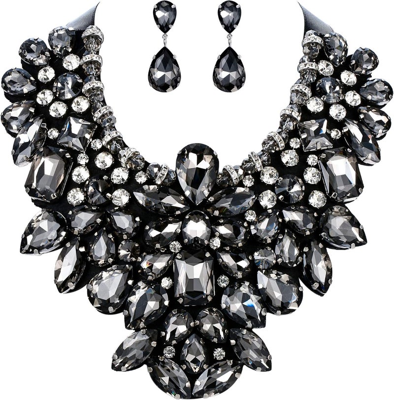 Flyonce Costume Jewelry for Women, 9 Colors Rhinestone Crystal Statement Necklace Earrings Set - Image 1