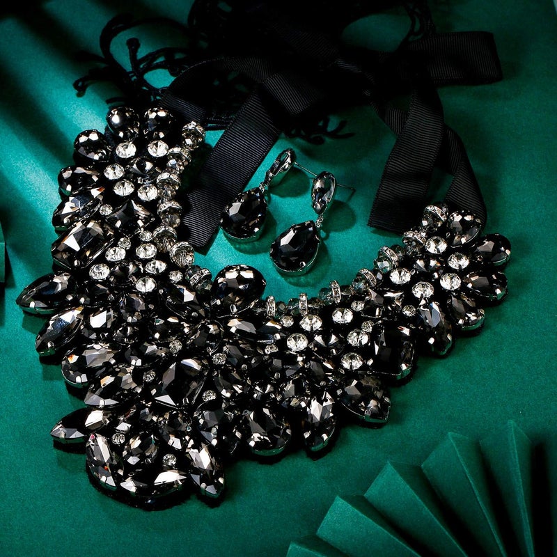 Flyonce Costume Jewelry for Women, 9 Colors Rhinestone Crystal Statement Necklace Earrings Set - Image 3