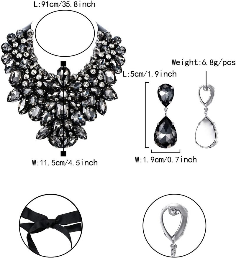 Flyonce Costume Jewelry for Women, 9 Colors Rhinestone Crystal Statement Necklace Earrings Set - Image 4