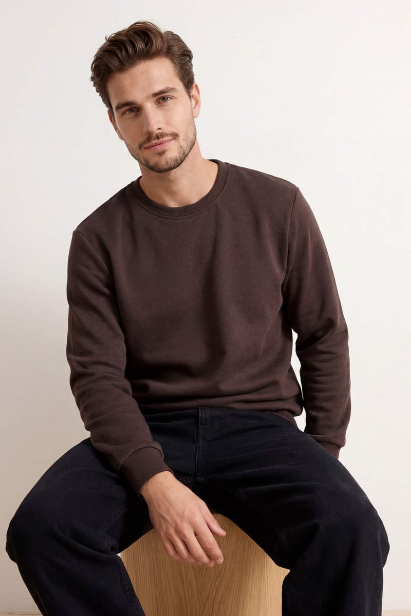 trendyol Dark Brown Regular/Normal Cut Inner Fleece/Warm Sweatshirt Tmnaw21Sw1208 - Image 2