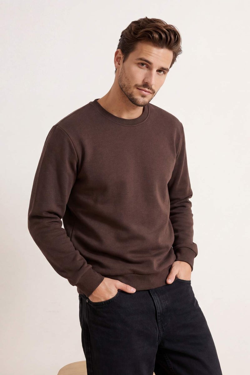 trendyol Dark Brown Regular/Normal Cut Inner Fleece/Warm Sweatshirt Tmnaw21Sw1208 - Image 1