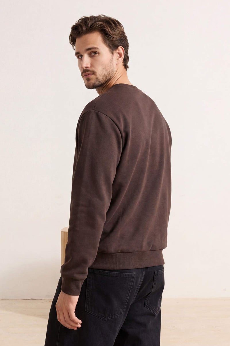 trendyol Dark Brown Regular/Normal Cut Inner Fleece/Warm Sweatshirt Tmnaw21Sw1208 - Image 3