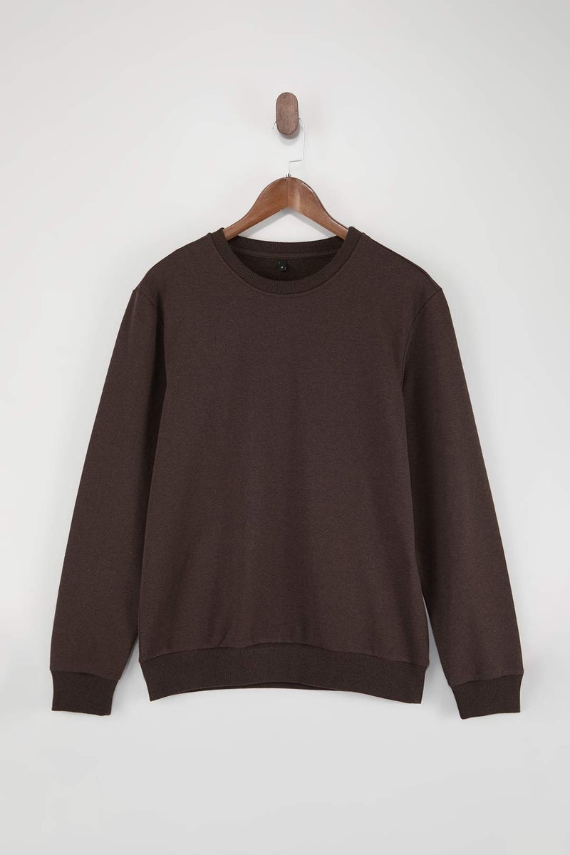 trendyol Dark Brown Regular/Normal Cut Inner Fleece/Warm Sweatshirt Tmnaw21Sw1208 - Image 4