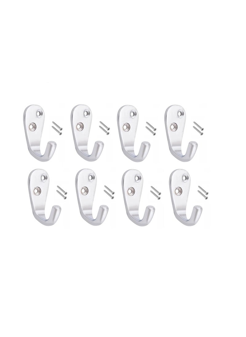 MHS MHS Brass Made Multipurpose Decorative Wall or Door Hooks HangerMounted with Screws J Type Silver MATT Pack of 8  - Image 1