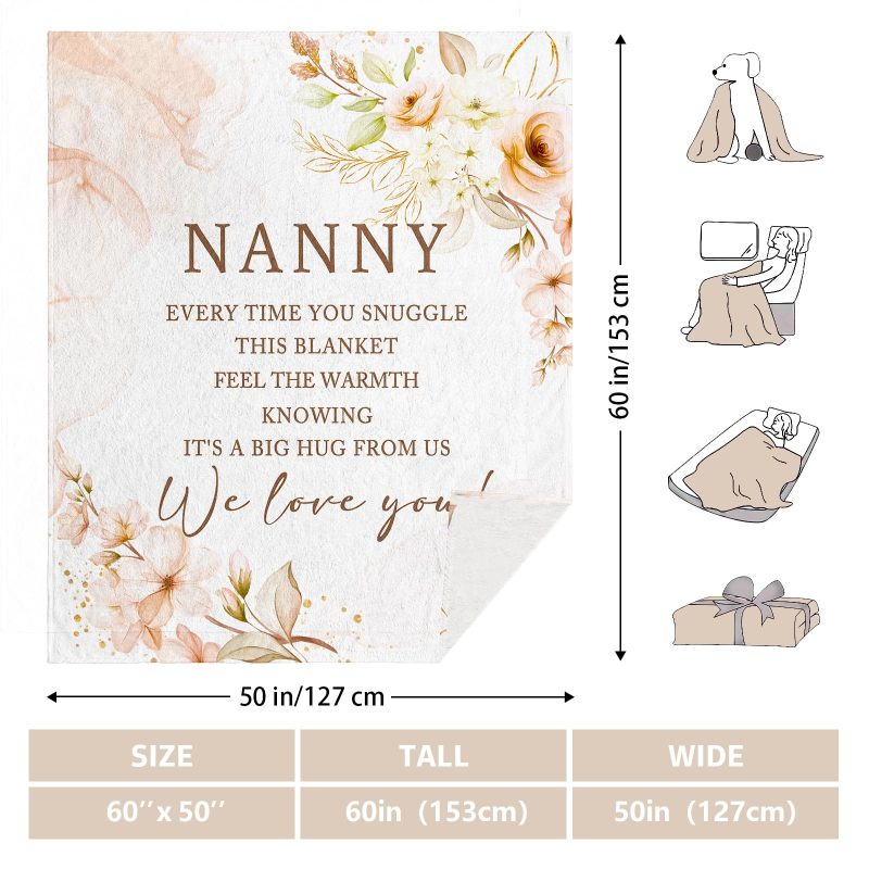 Grandma Blanket 60" X 50" Heartfelt Message Nanny Blanket - Soft Peach Roses Design Grandmother Blanket for Grandma, Nanny, Grandmother on Mother's Day, Christmas, Birthdays - Image 4
