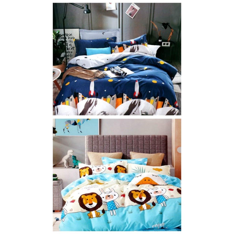 Skytex Sky Tex Super Saver Combo of 2 3D Printed (Space Rocket & Lion) Glace Cotton 260 TC Single Comforters (Buy This Combo Get 1 N - 95 Mask Free) - Image 1