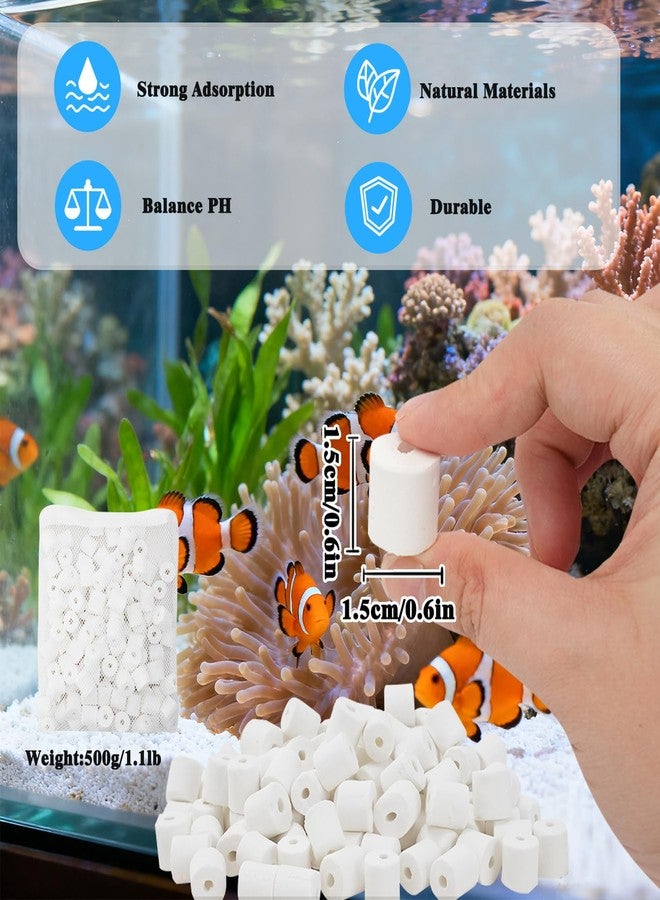 giteo bedding مجموعة وسائط ترشيح أحواض السمك من giteo bedding، حلقات سيراميك حيوية مع حقيبة شبكية بسحاب، وسائط ترشيح بيولوجية متينة للمياه العذبة والمالحة لأحواض الأسماك والبرك والعلب (1.1 رطل، 500 غرام) - Image 2