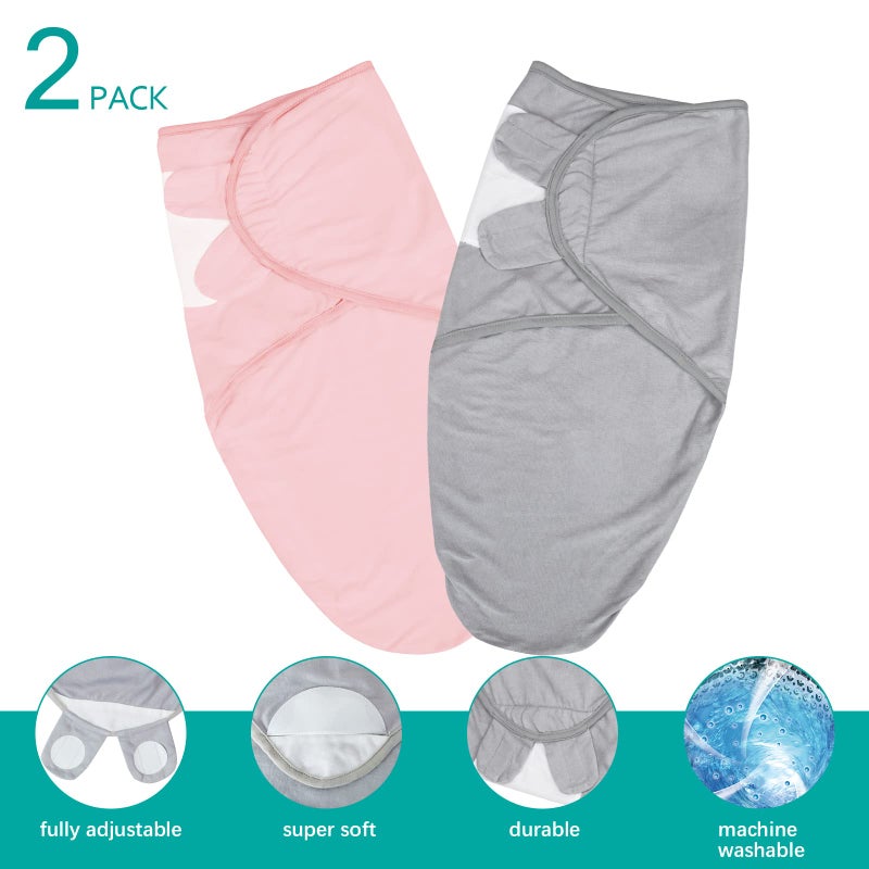 Biloban Baby Swaddles 0-3 Months for Girls, Cotton Swaddle Blanket, Newborn Essentials, Grey & Pink, 2 Pack - Image 2