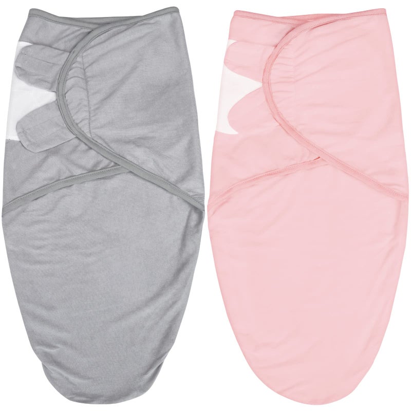 Biloban Baby Swaddles 0-3 Months for Girls, Cotton Swaddle Blanket, Newborn Essentials, Grey & Pink, 2 Pack - Image 1