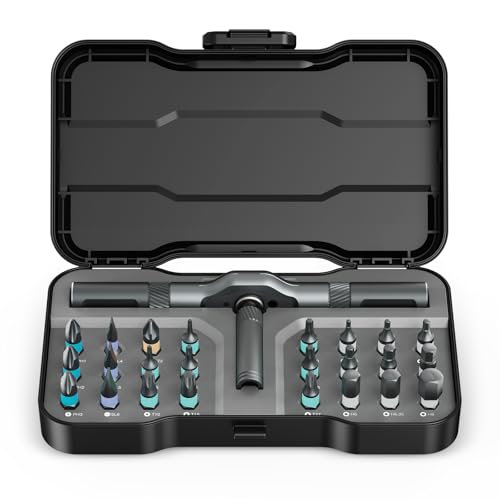 AMIR 24 in 1 Magnetic Screwdriver Set Mini Ratchet Screwdriver Set Precision Repair Tool Kit with DIY Detachable Ratchet Handle Multi Bit 24 in 1 DIY Screwdriver Kit - Image 1