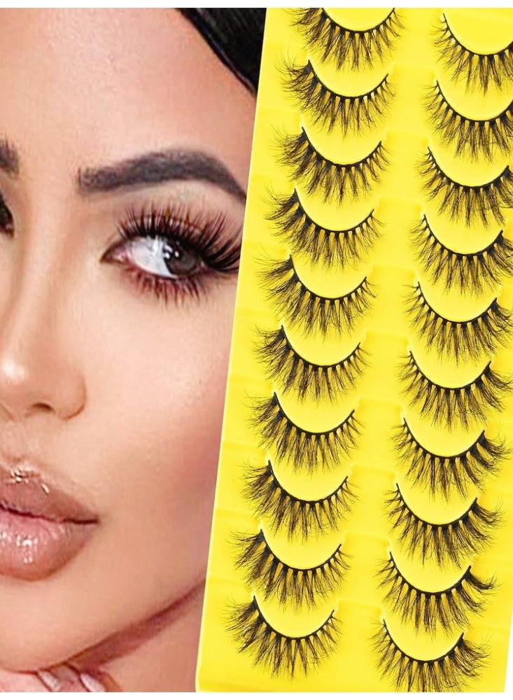 Fluffy False Eyelashes，Soft Curly Fake Lashes,Reusable Natural Curl False Eyelashes Ladies Party False Eyelashes for Make up (10 pairs) - Image 1