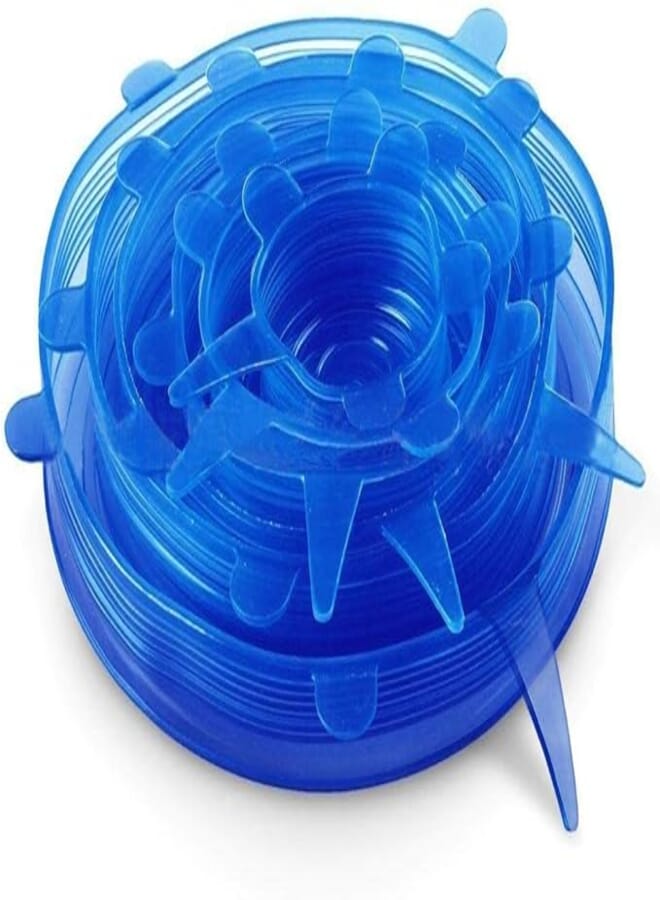 Silicone Stretch Fresh Food Storage Cover Stretch Bowl Lids 6 Pack, Blue
