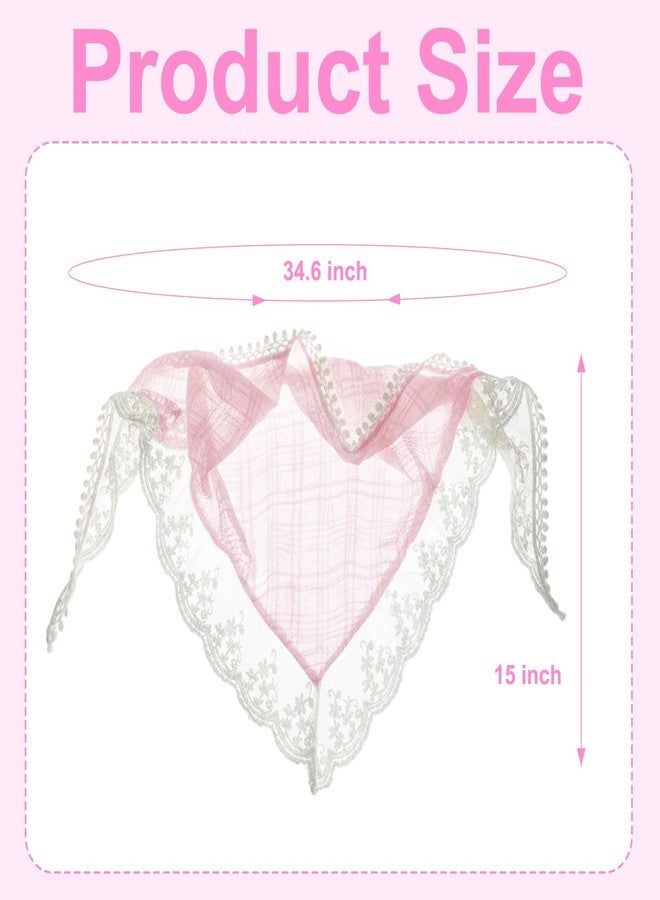 YLZZMDQSZ Head Scarf for Women, Triangle Lace Bandana Hair Scarf Headband, Floral Stylish Vintage Head Kerchief for Women and Girlfriend, Fashion Hair Accessories in Summer, Beach, Festival (Pink) - Image 4